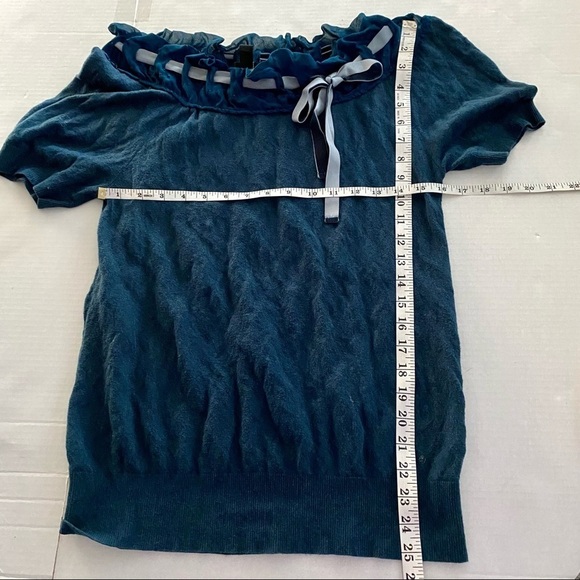 Worth Aqua Green Metallic Lace Ruffle Blouse Top M - Picture 9 of 9